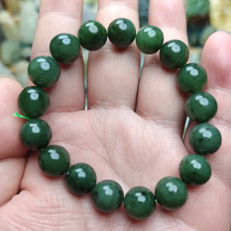 和田玉碧玉手串卡12mm单圈佛珠手串(矿点多)天然保真(多样性发货)