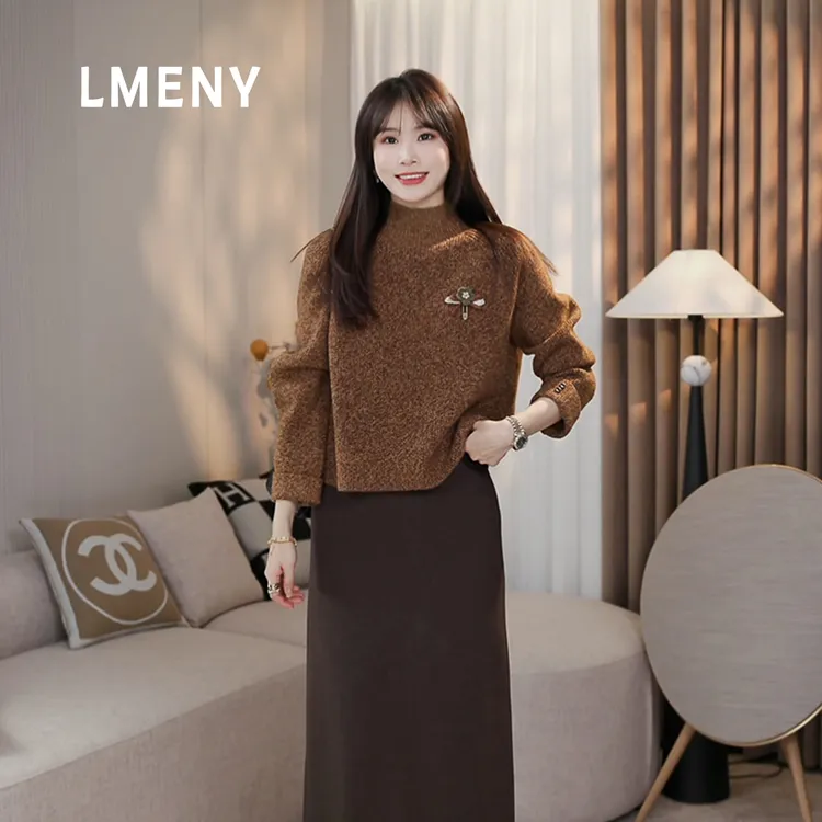 LMENY“稻花香”半高领毛衣女2025冬新款花纱氛围感针织衫25DM035