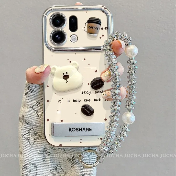 适用咖啡豆小熊oppofindx9手机壳带挂绳防摔OPPOfindnx9pro高端小