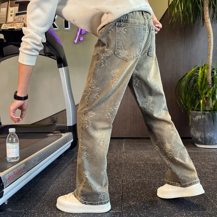 高级感直筒提花牛仔裤男宽松男裤春秋季2025新款潮牌痞帅气休闲裤