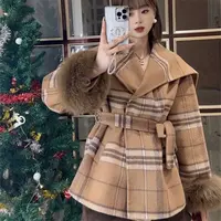 【巴韩】玲姐家8860时尚百搭韩版俏皮海军翻领中长款腰带收腰外套