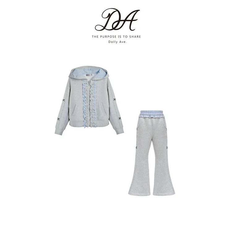 Dolly Ave 「黑标系列」悠可 轻奢高定蝴蝶结蕾丝拼接格纹休闲套装