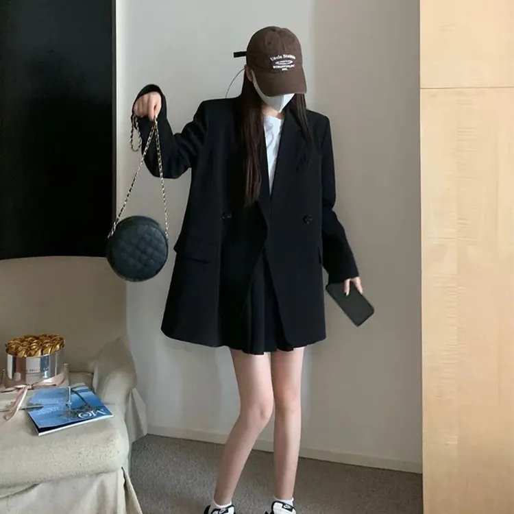 2025春秋中长款韩式英伦西装女时尚小个子设计感西服外套潮
