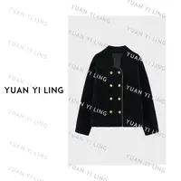 袁艺灵【克林主义】100%澳毛麂皮绒双排金扣复古立领外套7079