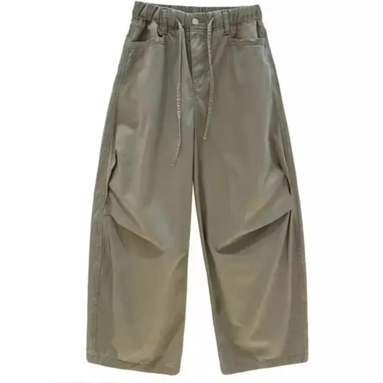 100% 棉夏季冰丝透气工装裤女纯色休闲垂感设计感八分速干阔腿裤