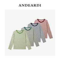 ANDEARDI修身春秋高领学院风长袖条纹T恤宽松圆领百搭休闲风
