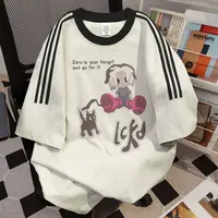 纯棉短袖t恤夏季宽松印花情侣上衣半袖时尚洋气衣服女设计感小众
