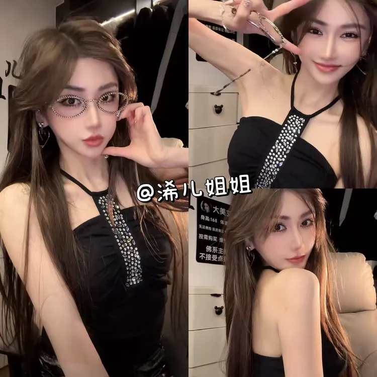 挂脖烫钻吊带背心