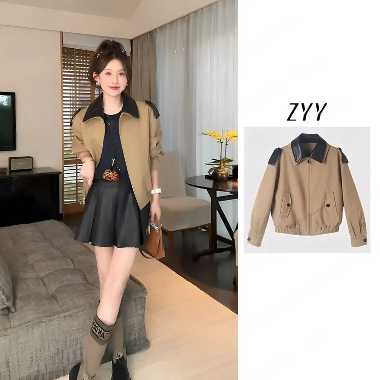 ZYY【山眷风语】2025/S新品落肩双拉链两用翻领短外套X25QDWT02535