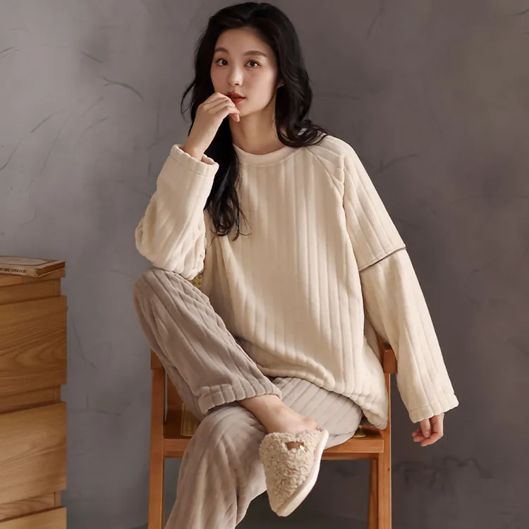 睡衣女秋冬季珊瑚绒25新款女士可外穿加绒加厚保暖冬天家居服套装