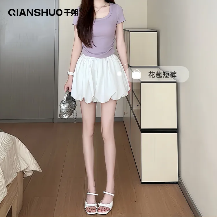 千朔花苞半身裙黑色裙裤女2025新款小个子高腰休闲显瘦短裙垂坠感