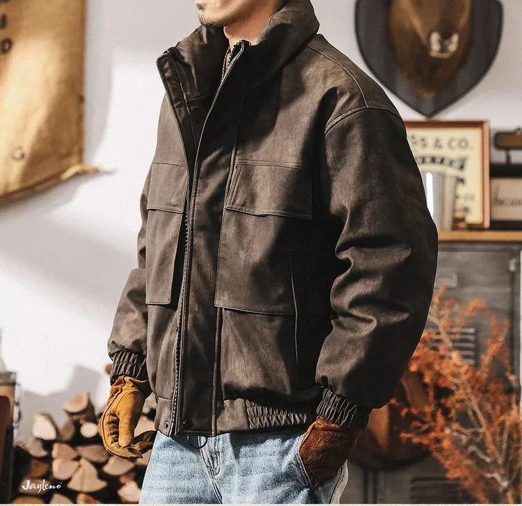美式经典复古软皮衣男宽松机车服秋季潮牌硬汉皮夹克外套男春秋款