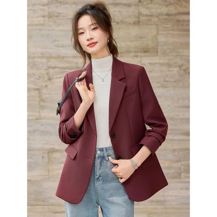 梅子色西装外套女2025新款春秋高级感时尚气质百搭上衣小个子西服