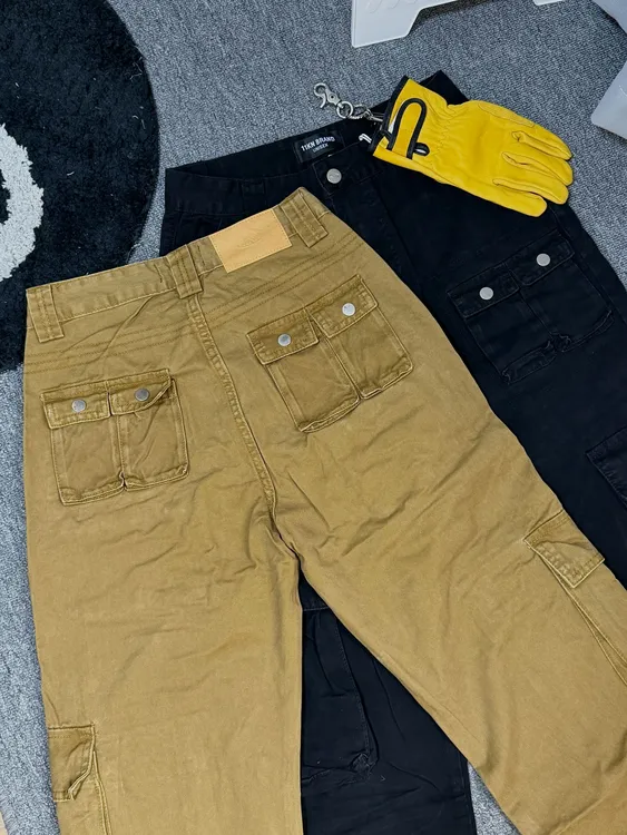 YUANC重工炮弹工装多口袋拉链开叉百搭裤