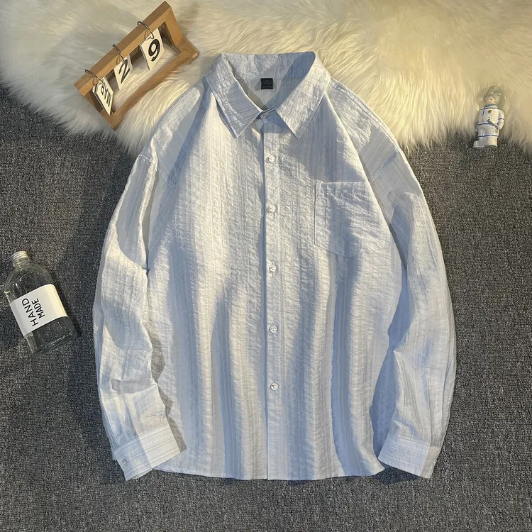 【夏日福利】天丝莱赛尔肌理感夏时尚潮流休闲薄款长袖宽松衬衫纯色