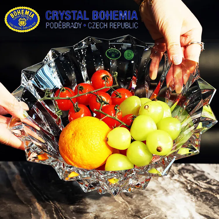 捷克BOHEMIA进口水晶玻璃糖果盅带盖糖缸糖果盘透明家用水果盘子