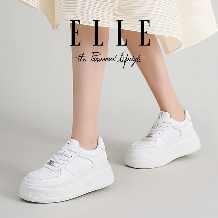 ELLE真皮厚底小白鞋2025新款配裙子增高女鞋百搭松糕运动休闲板鞋