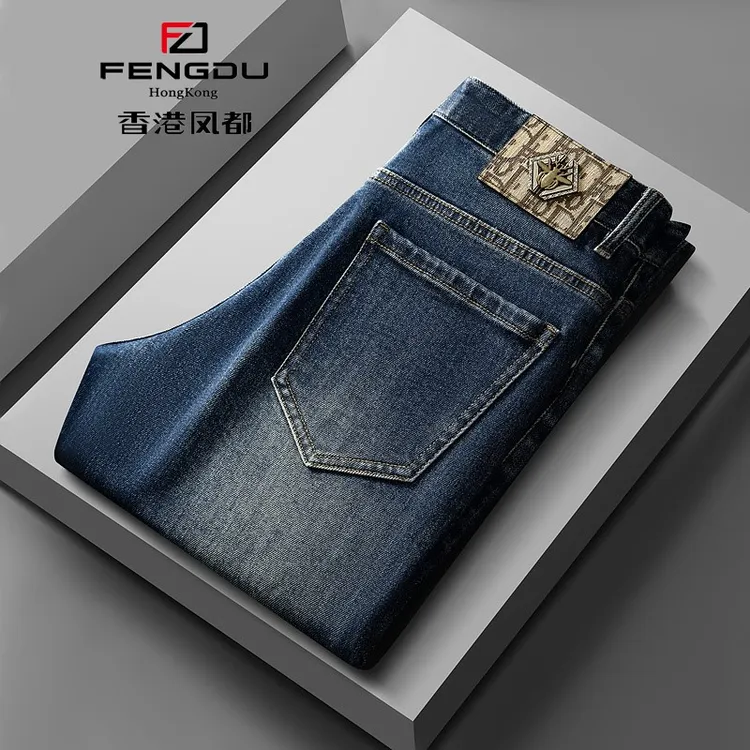 香港凤都轻奢直筒裤百搭复古修身男弹力全棉裤子男款秋冬款牛仔裤