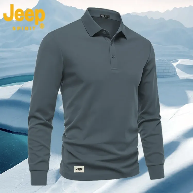 Jeep SPIRIT男士春秋长袖POLO亲肤透气修身户外运动30-40岁爆款