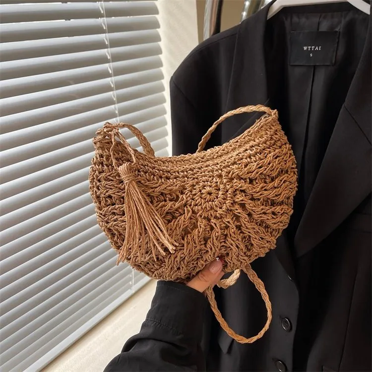 手工编织包包女式2025新款轻奢流行超火单肩包沙滩度假斜挎草编包