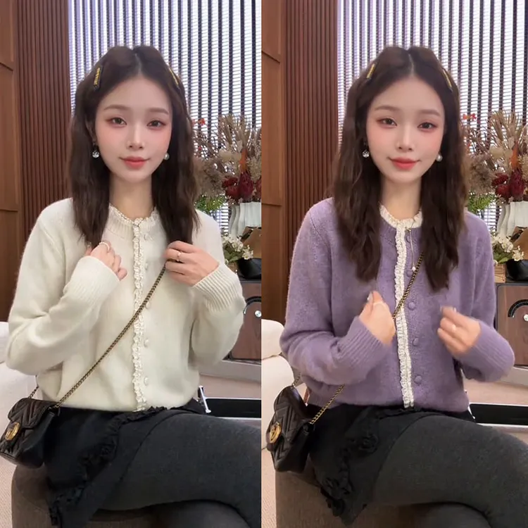 秋冬搭配一整套女装2025新款韩版蕾丝拼接针织衫高腰半身裙两件套