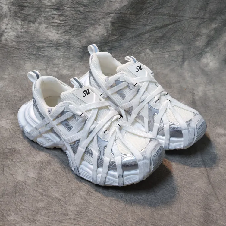 2025夏季宽版3XL绑带老爹鞋男潮透气休闲跑步鞋做旧厚底运动鞋子