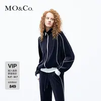 MOCO秋丝绒感撞色白条高领短外套美式复古运动MBC3COTK02