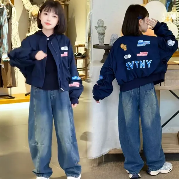 女童美式短款外套春秋季2025新款洋气儿童机车风棒球服韩版上衣潮