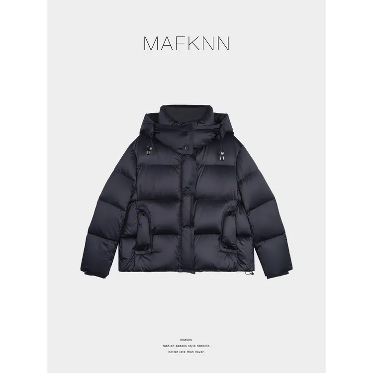MAFKNN/玛肯时尚休闲简约纯色带帽百搭90白鹅绒羽绒服MK13463