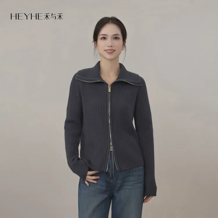 小禾【笃定开衫】100精纺羊毛天然绒感双开拉链显瘦女生加厚打底衫
