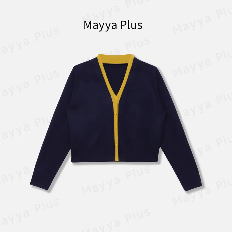 【叠层艺术】Mayya Plus麦芽定制V领撞色流光风针织开衫女32546331