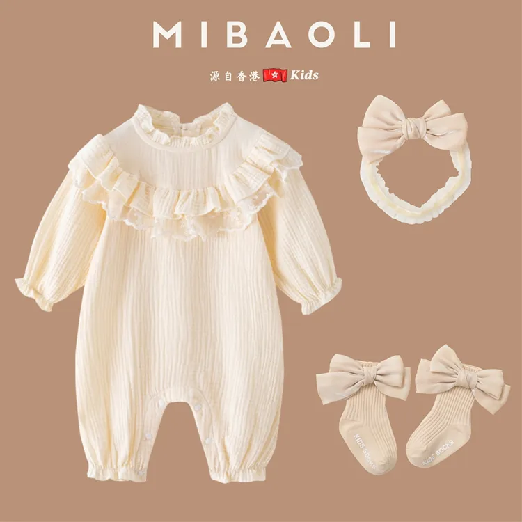 香港婴儿连体衣春装新生儿公主超萌哈衣女宝宝满月百天周岁外穿