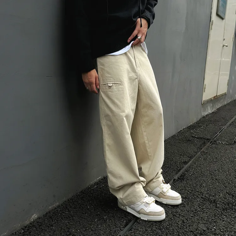 【UNAPS】秋季美式复古cleanfit直筒松紧腰工装裤男女宽松休闲裤子