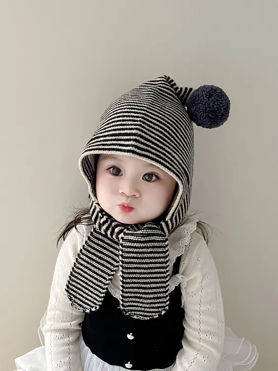 韩版儿童帽子秋冬季保暖加厚围巾一体帽男女宝宝防风毛线护耳帽潮