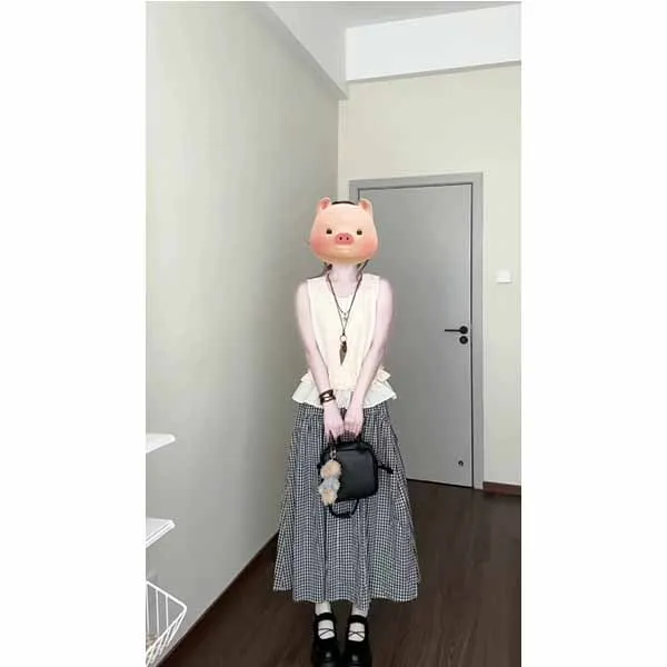 春夏新款韩系甜美荷叶边双层蛋糕摆无袖背心+松紧腰半身裙两件套