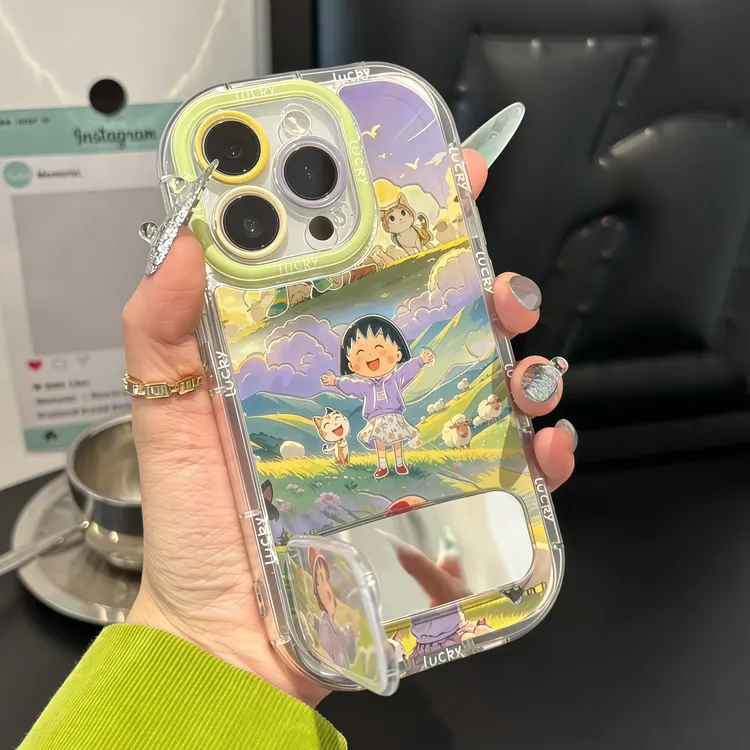 小丸子摊手镜子支架适用苹果15/16promax手机壳vivo华为oppo小米