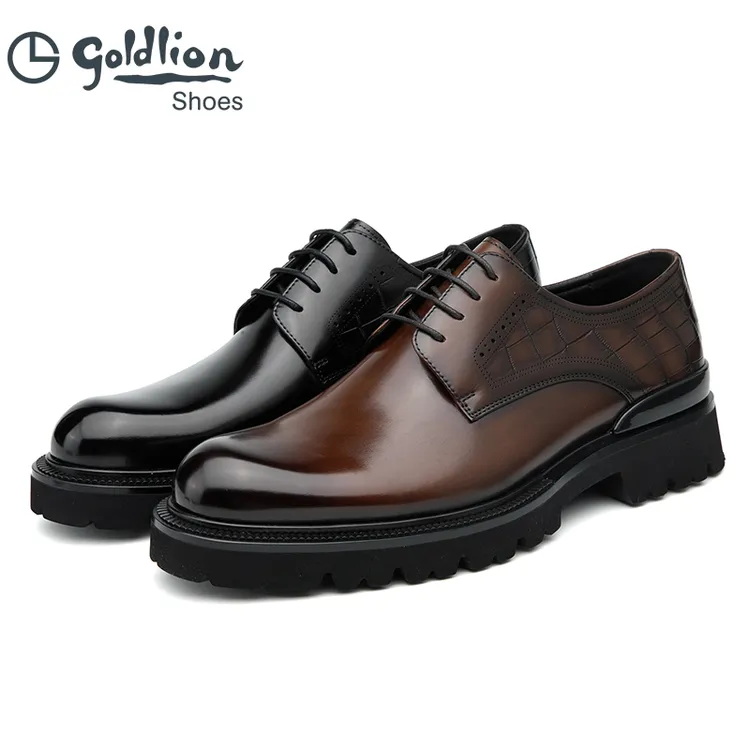 金利来男鞋时尚真皮擦色休闲鞋大头厚底轻便软面系带商务正装皮鞋