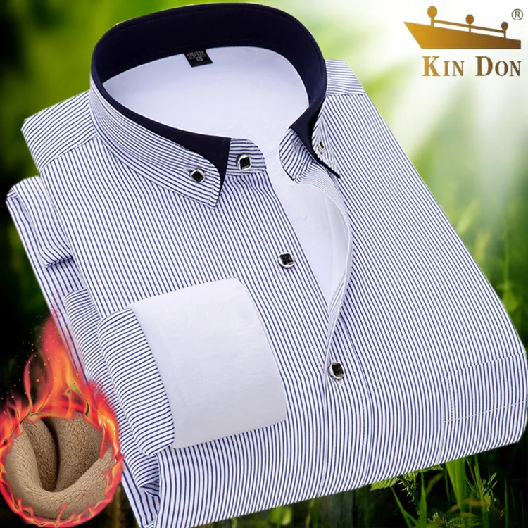 KIN DON/金盾冬季男士商务保暖衬衫男长袖加绒加厚衬衣中青年男装