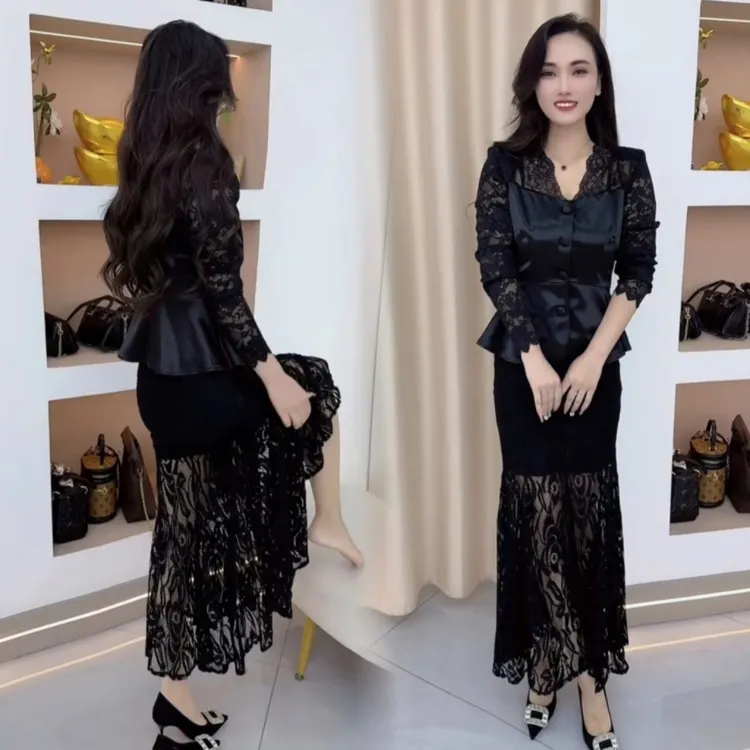 时尚气质套装显瘦蕾丝半身裙高级两件套2025春夏新款性感女人味潮