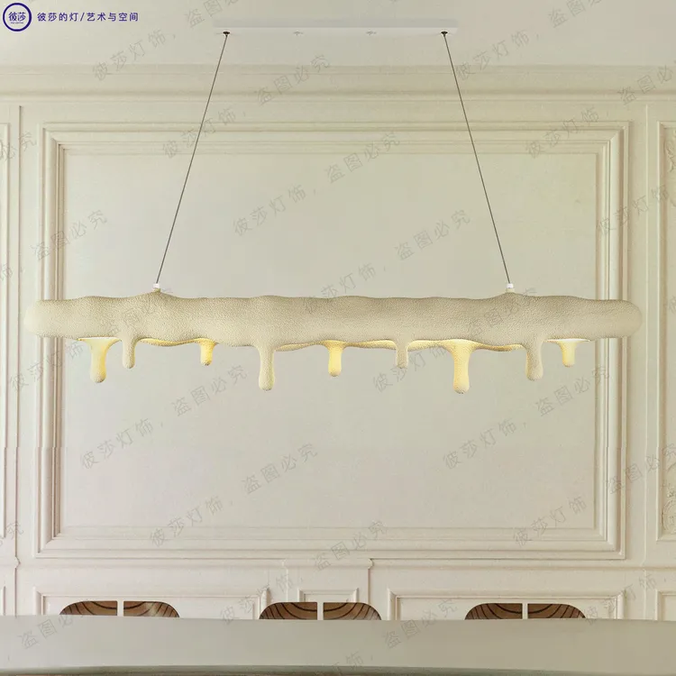 奶油吊灯餐厅灯微水泥极简法式新款创意个性艺术长条中岛吧台氛围