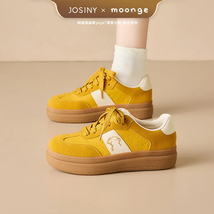 卓诗尼潦草小狗联名系列2025新款厚底拼色圆头时尚百搭休闲德训鞋
