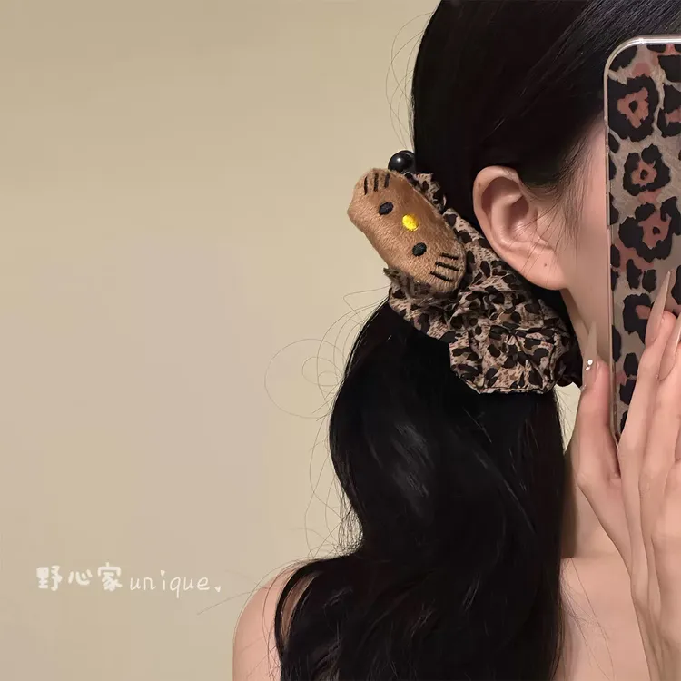 【可爱豹猫】韩系时髦豹纹kitty香蕉夹高马尾抓夹发卡