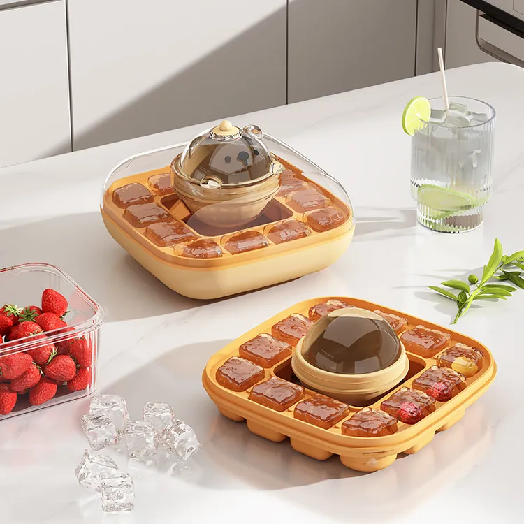 卡通小熊冰块模具按压冰格冰球家用二合一冻冰块模具软底大容量