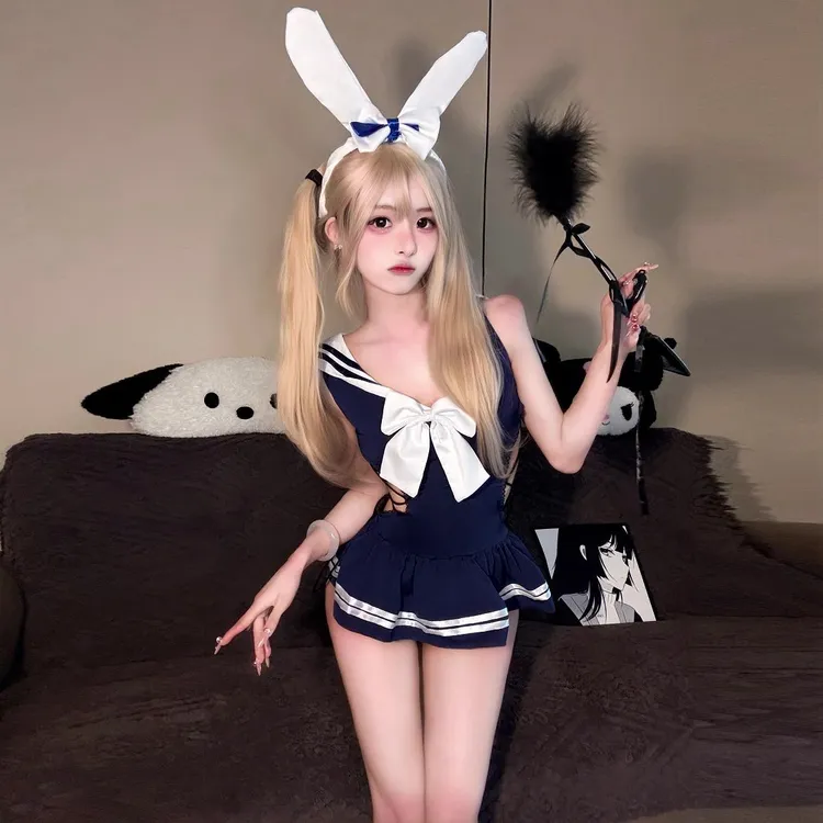 显瘦紧身制服女绑带连体衣裙动漫学院风日系二次元