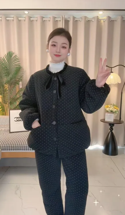 三层加绒加厚家居服套装面包款韩版休闲可外穿睡衣yujian