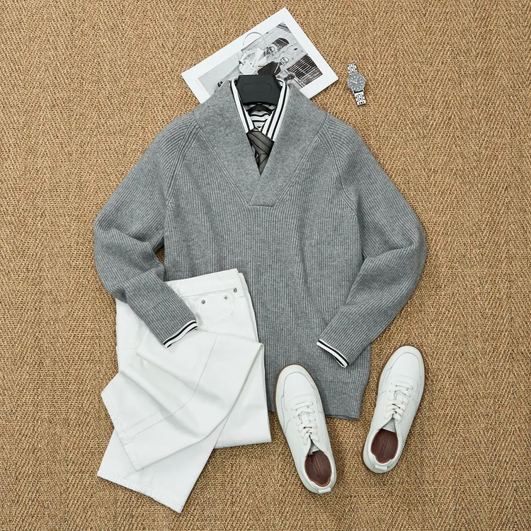 Gentrix·冬季保暖重磅羊毛混纺男士青果领针织毛衣羊毛衫厚款外套