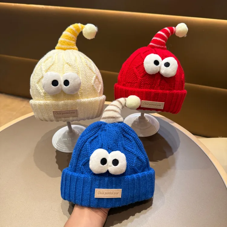 婴儿帽子秋冬季保暖加厚针织套头帽男女宝宝出游防风小月龄毛线帽