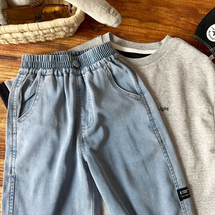 儿童薄款牛仔长裤夏季装2025新款男童天丝裤子潮宝宝防蚊裤