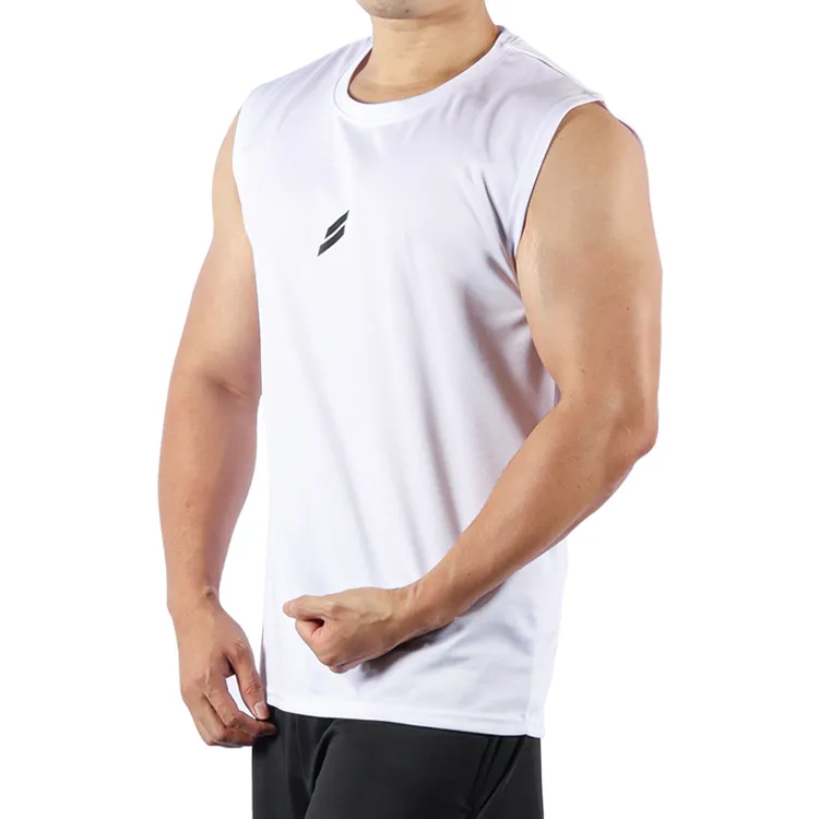 无袖宽松运动T恤黑色白色速干透气舒适T恤健身衣弹力男子跑步上衣
