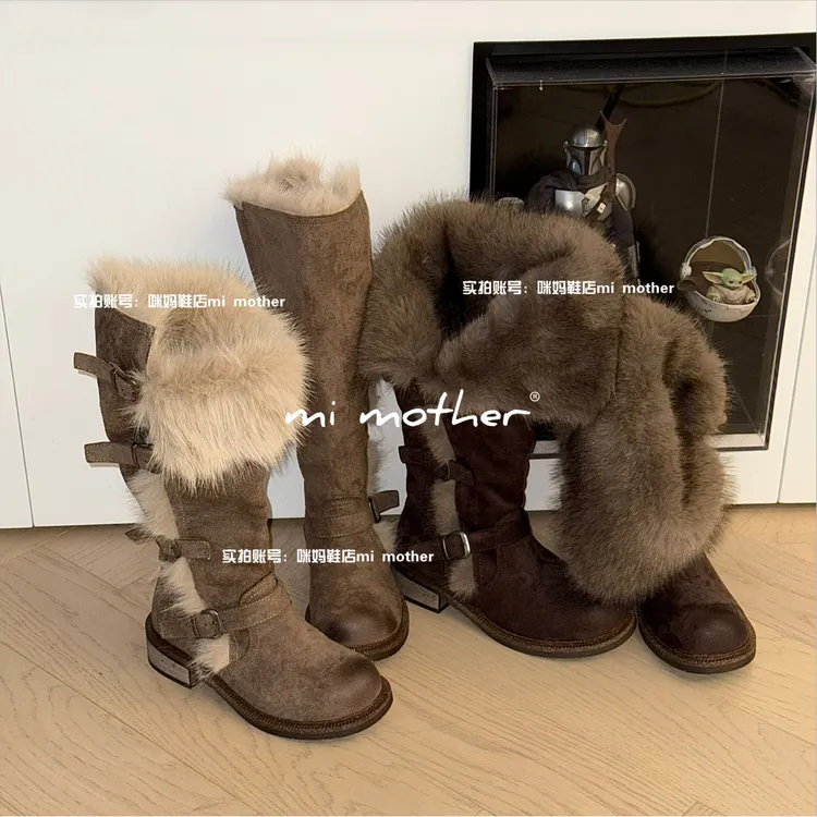 mi mother“巨型毛毛”重工超厚 保暖长靴 小众 长筒加厚靴子骑士靴